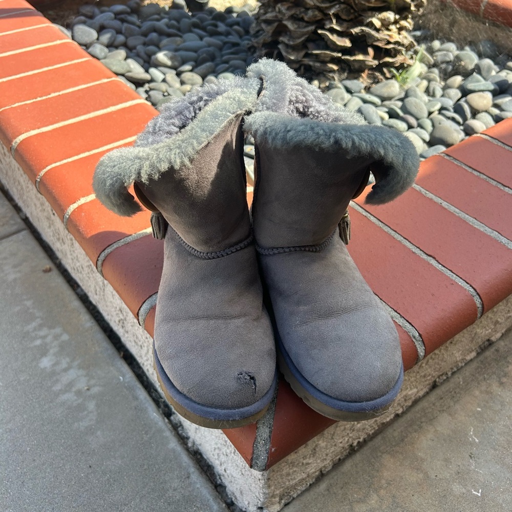 UGG Gray Suede Shearling Cuff Short Boots